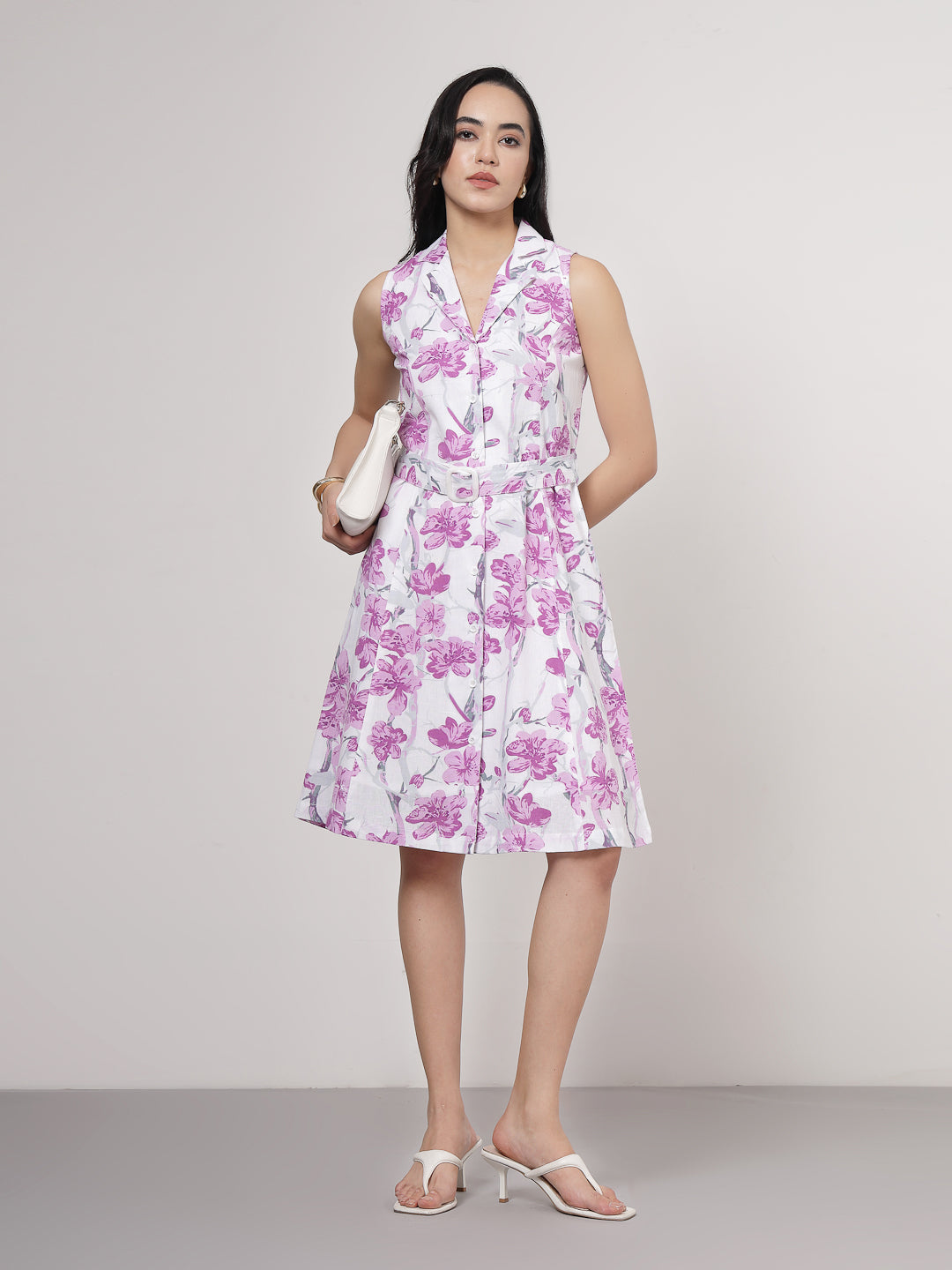 Lavender Floral Sleeveless Cotton Dress