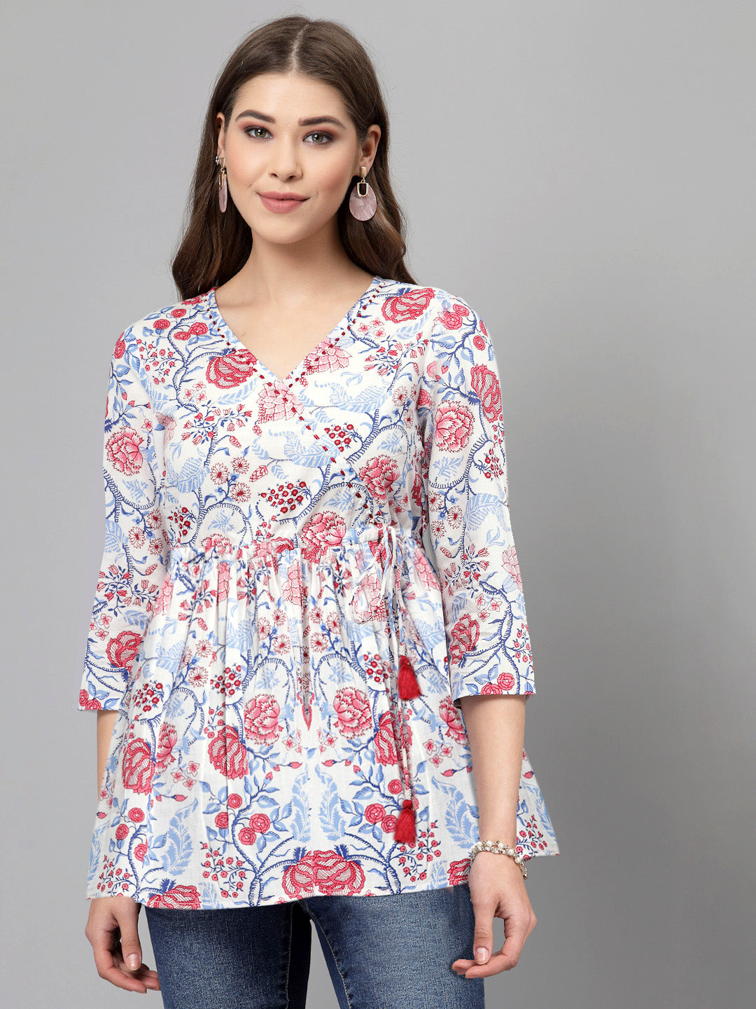 White and Red printed top