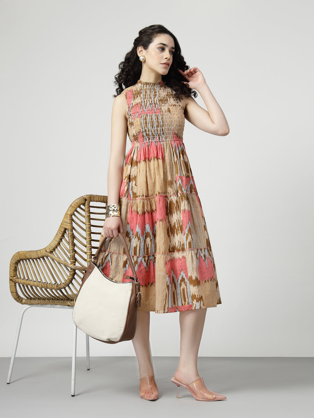Ikat Print smocking midi dress