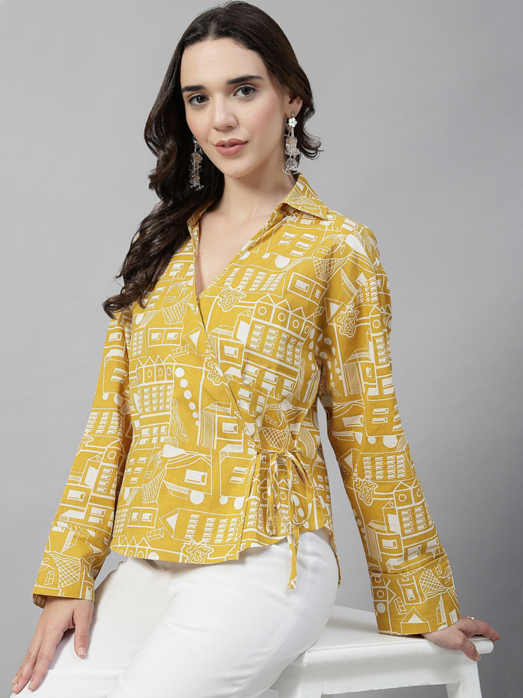 Tie-up Printed V-Neck Top