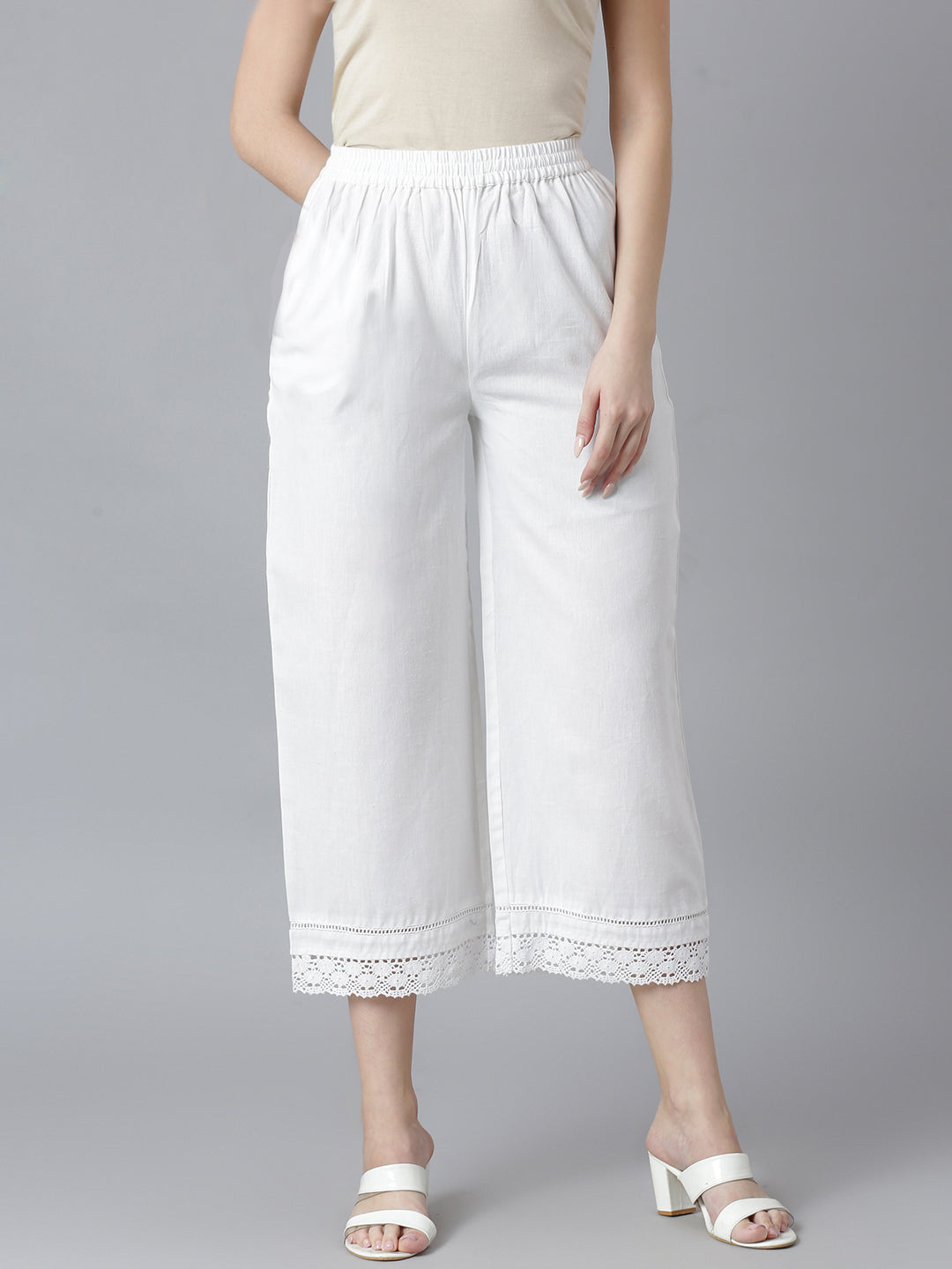 Straight soild white palazzo