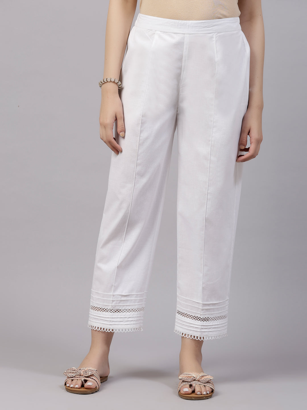 White Poplin straight fit trousers