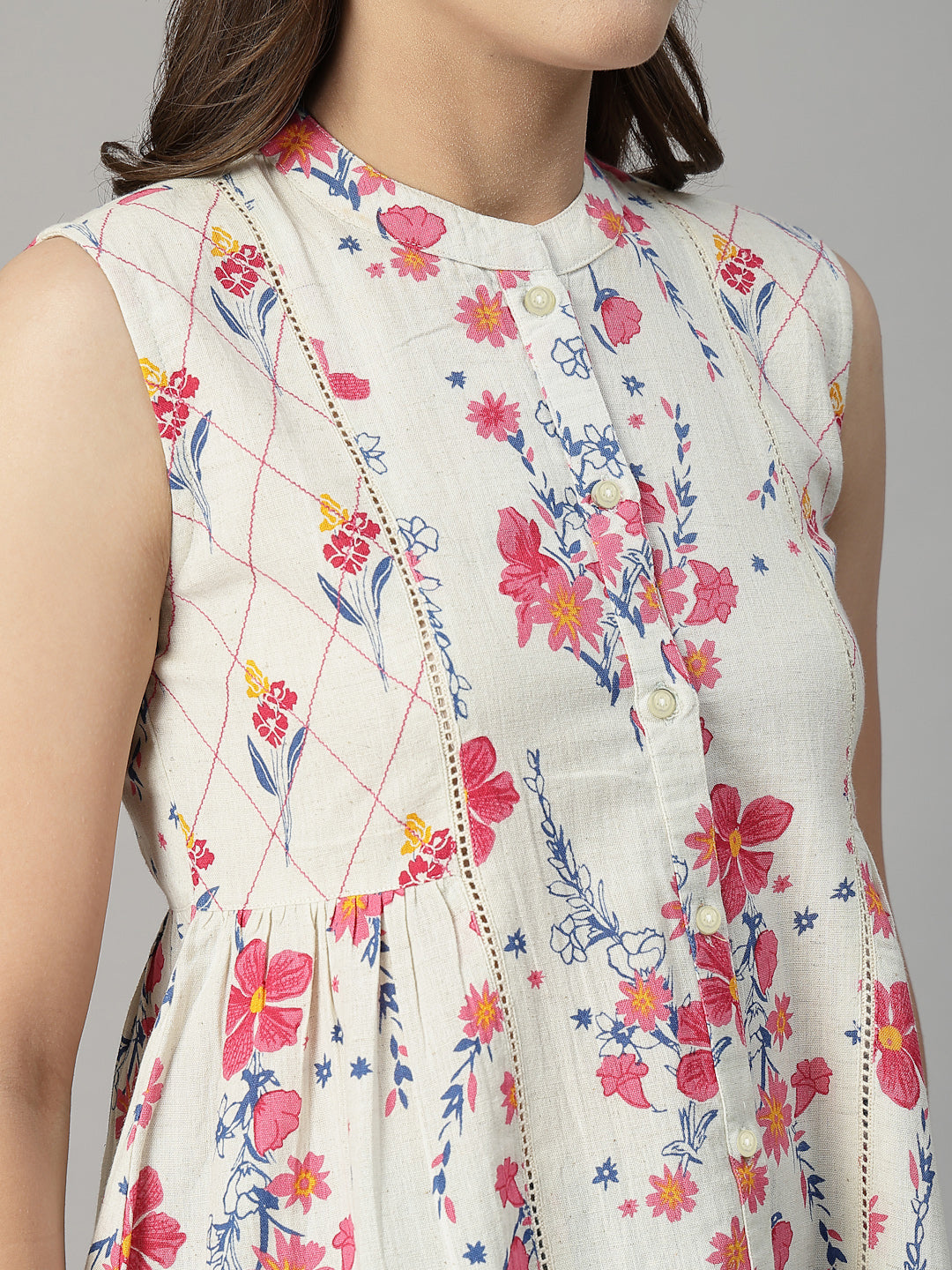 Pink Floral Sleeveless Cotton Top