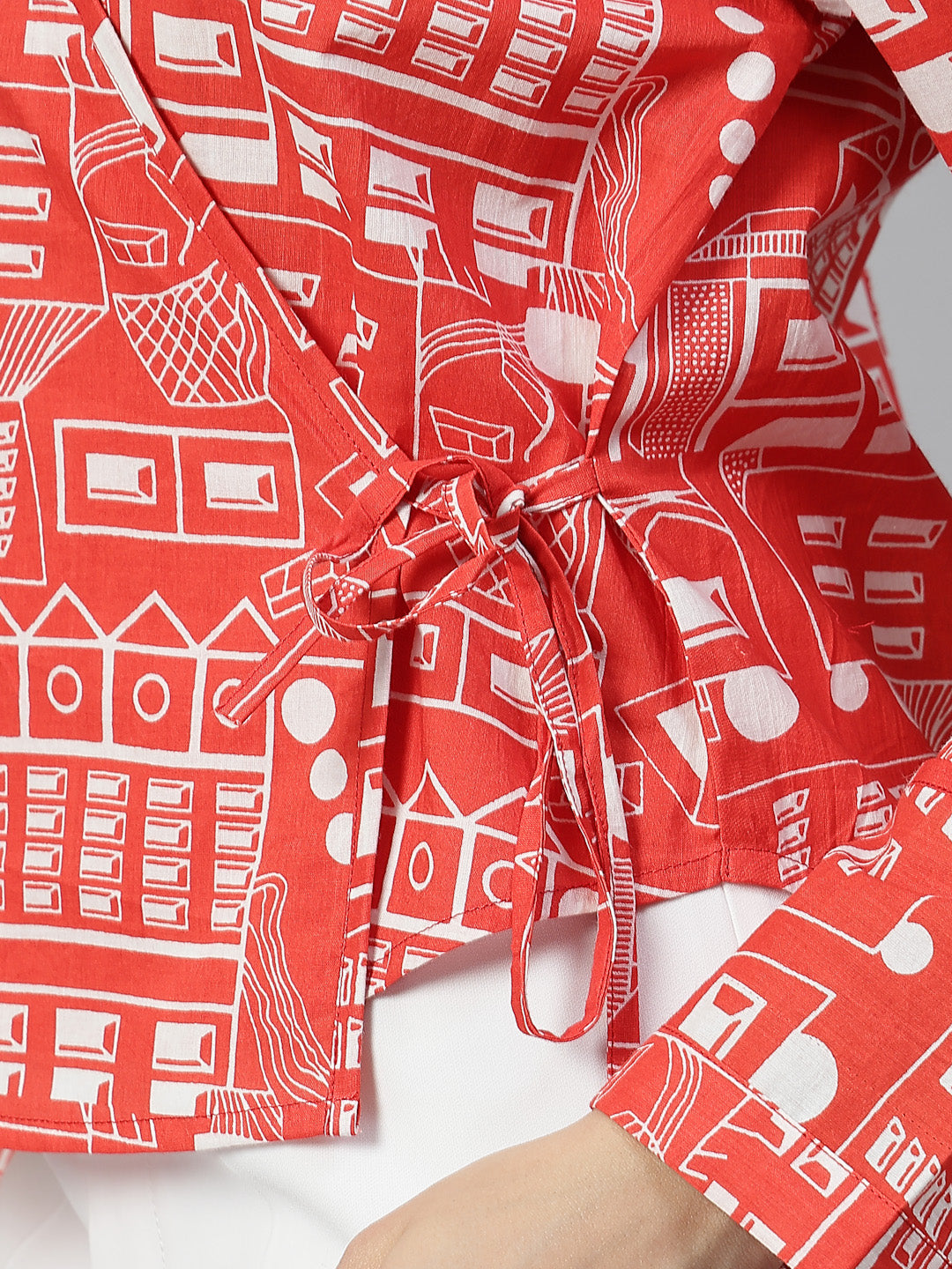 Tie-up Printed V-Neck Top