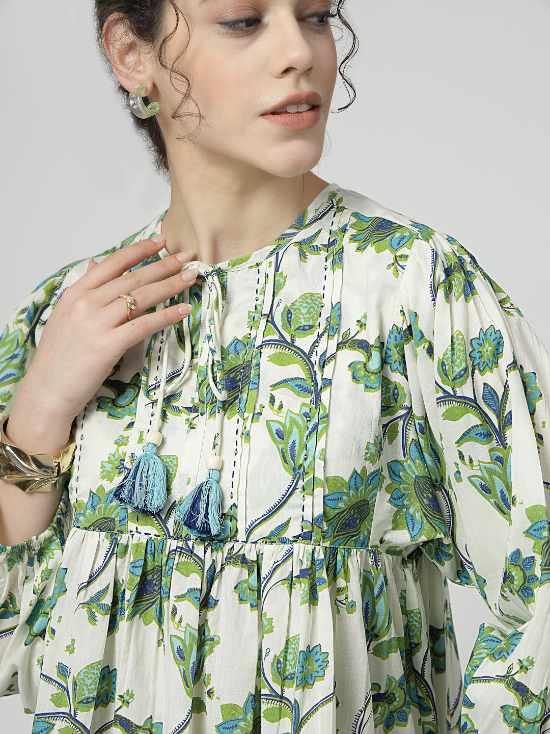 Boho Cotton tie up neck Top