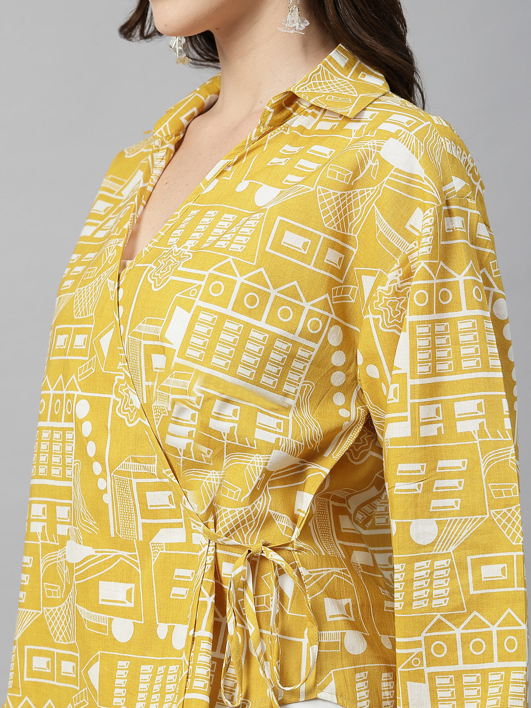 Tie-up Printed V-Neck Top