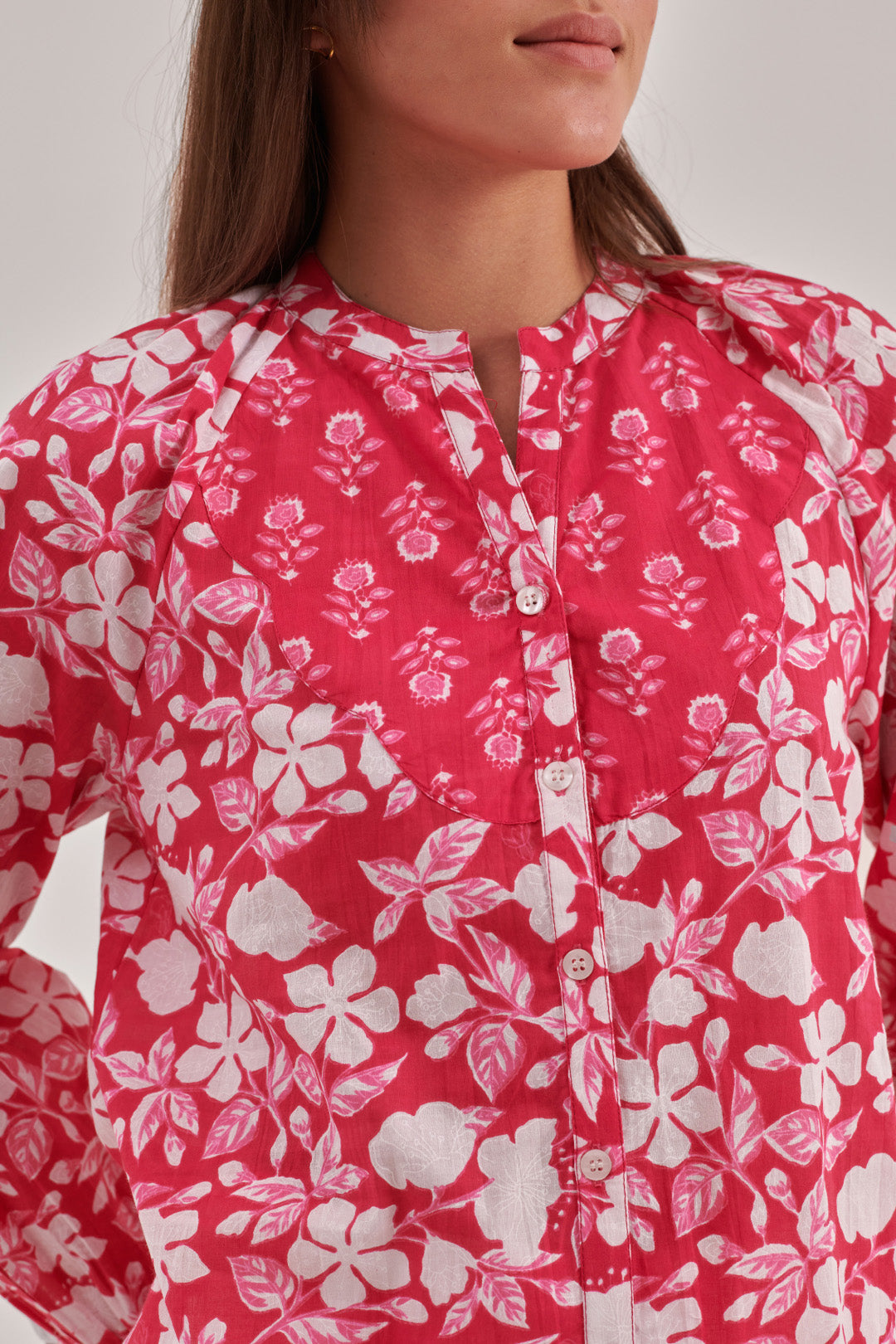 Floral Print Cotton Shirt Style Top