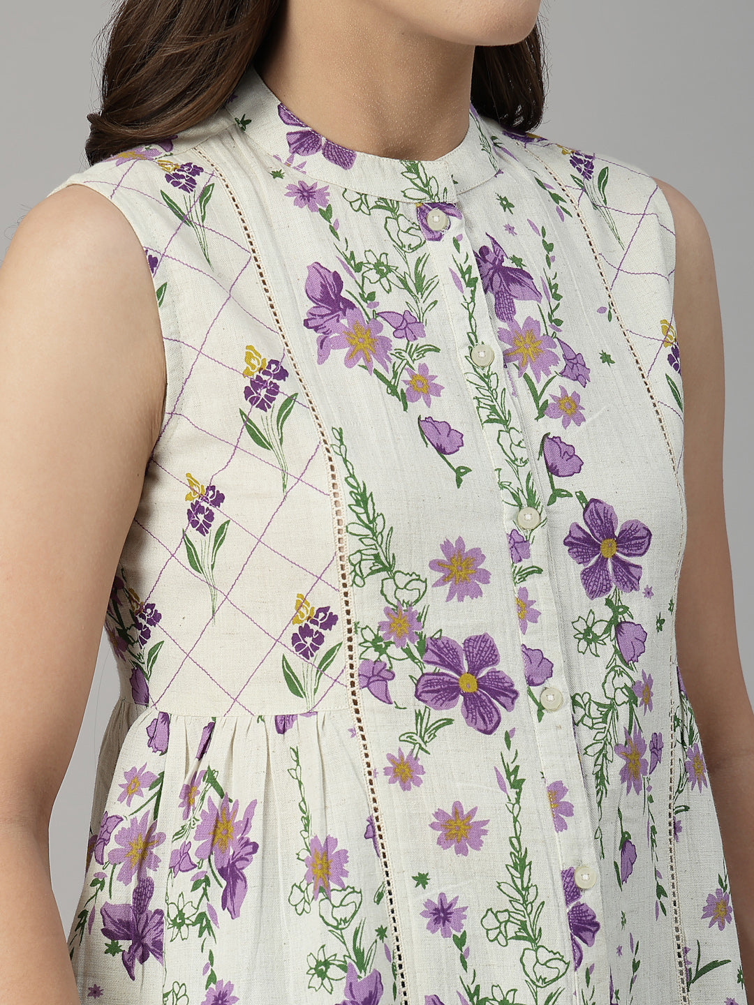 Lavender Floral Sleeveless Cotton Top