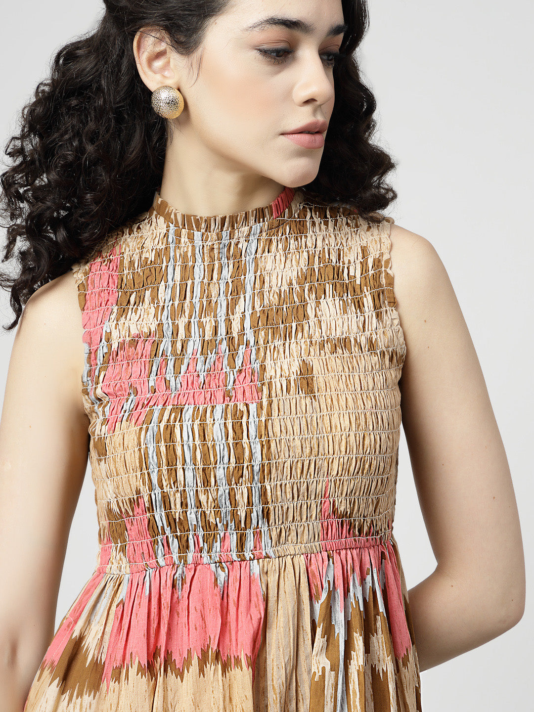 Ikat Print smocking midi dress