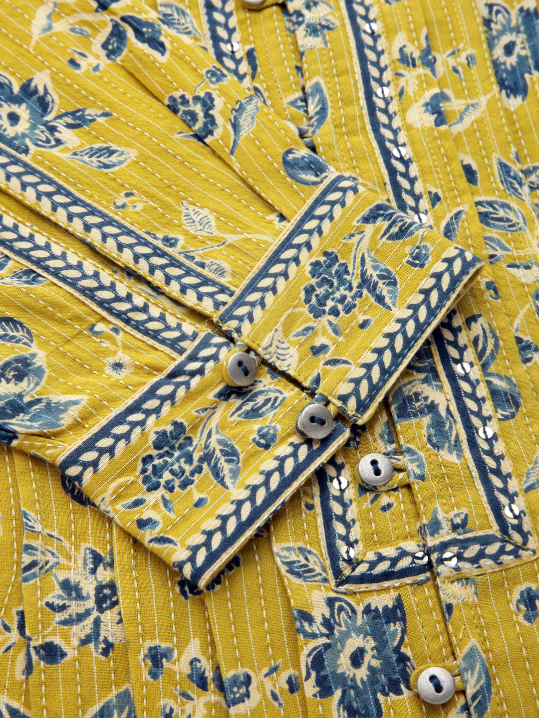 Yellow Floral Printed Shirt Style Top