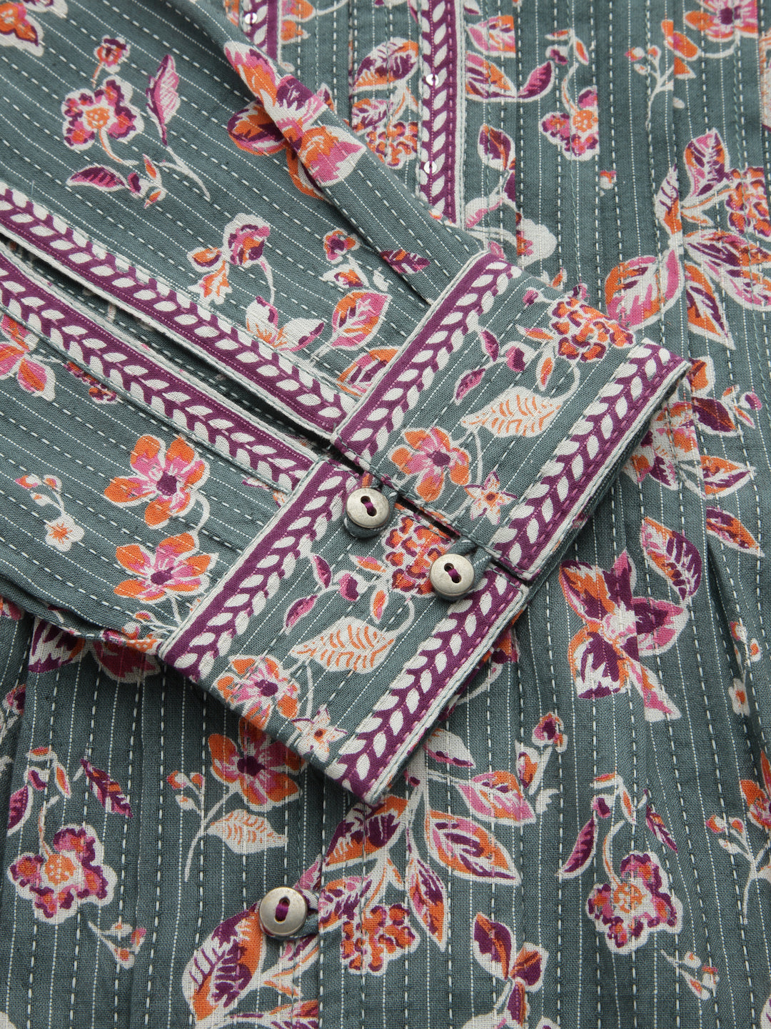 Grey Floral Printed Shirt Style Top