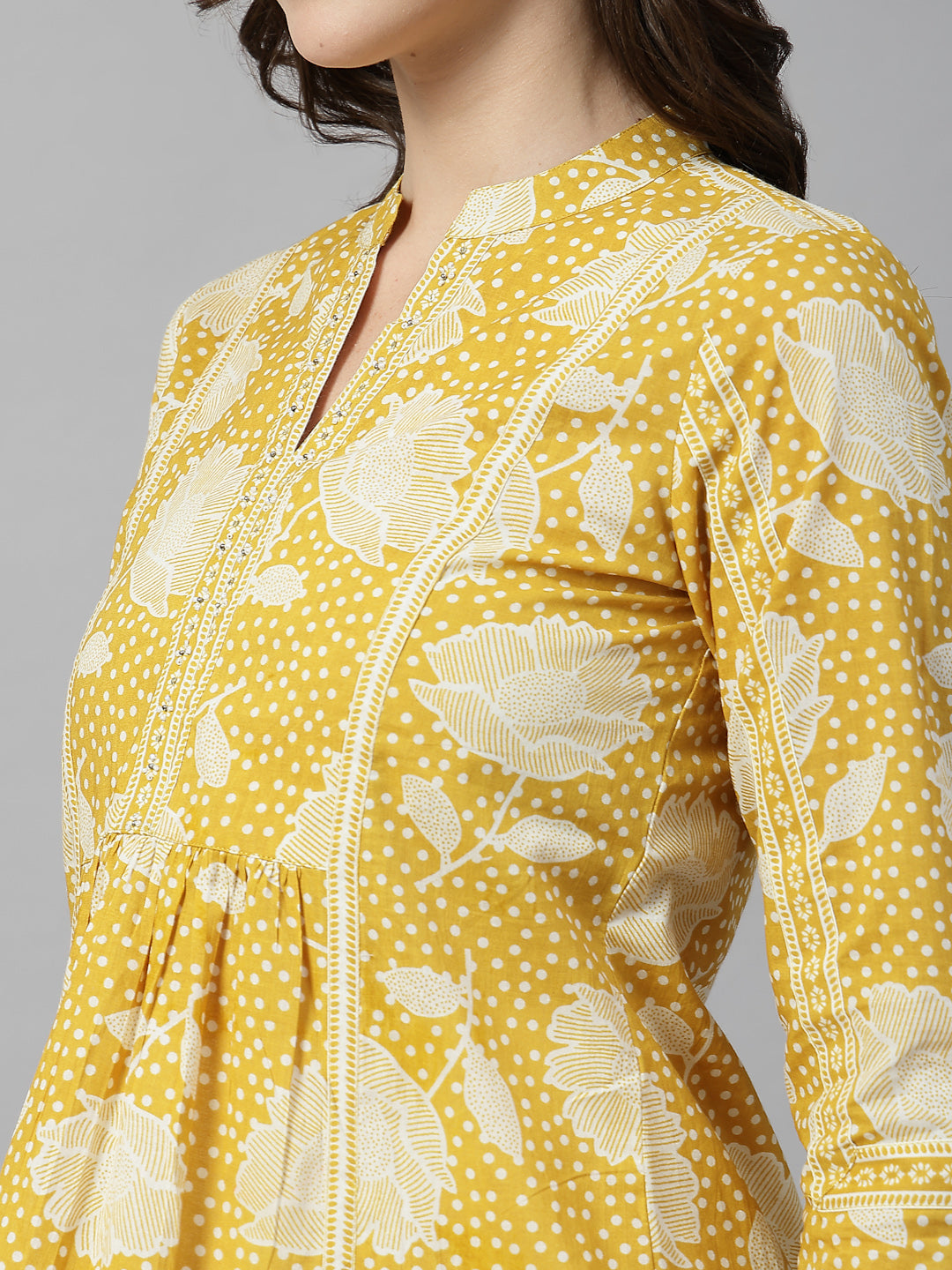 Yellow Floral Print Cotton Top
