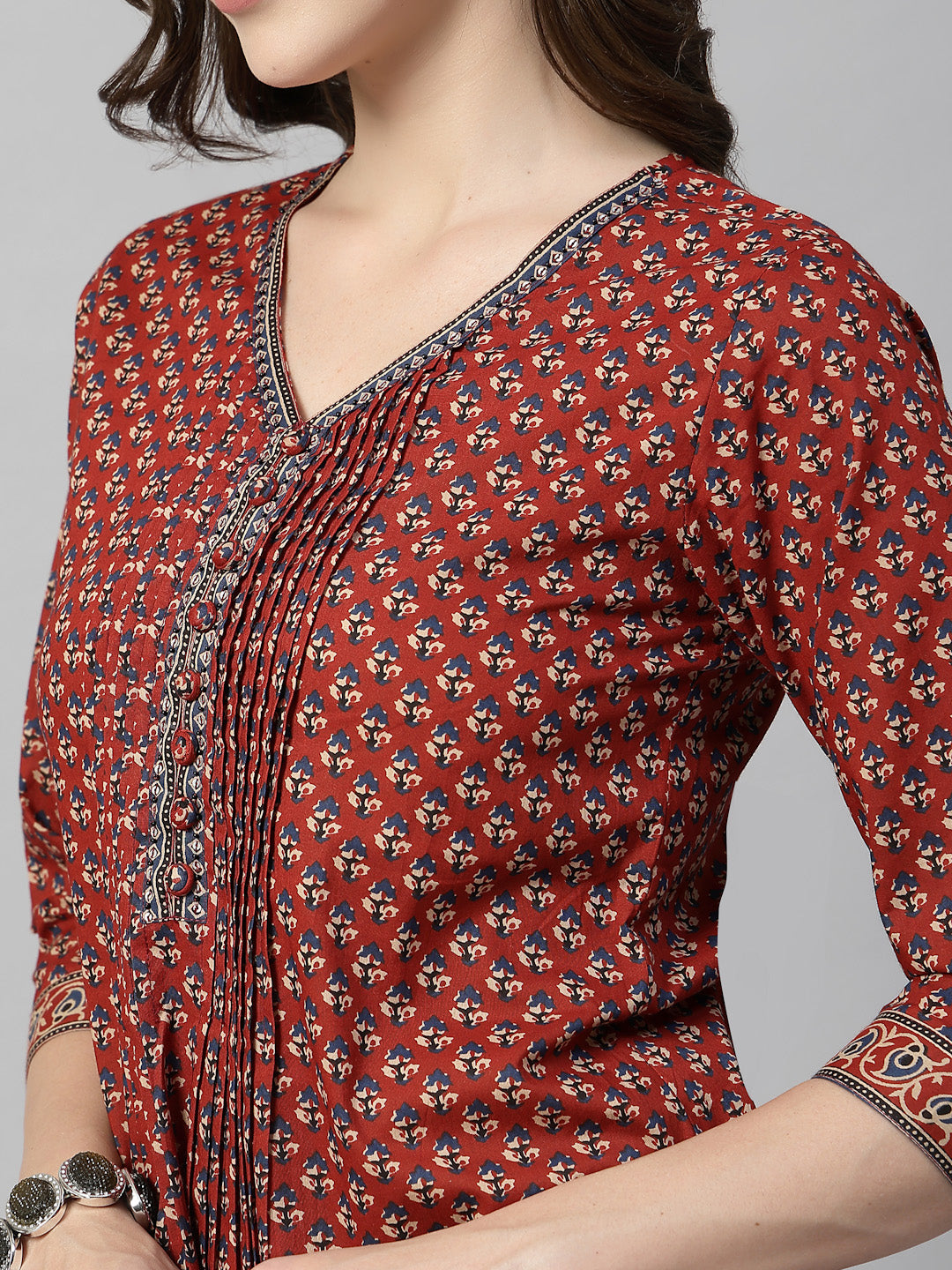 Printed Cotton Pintucks Top