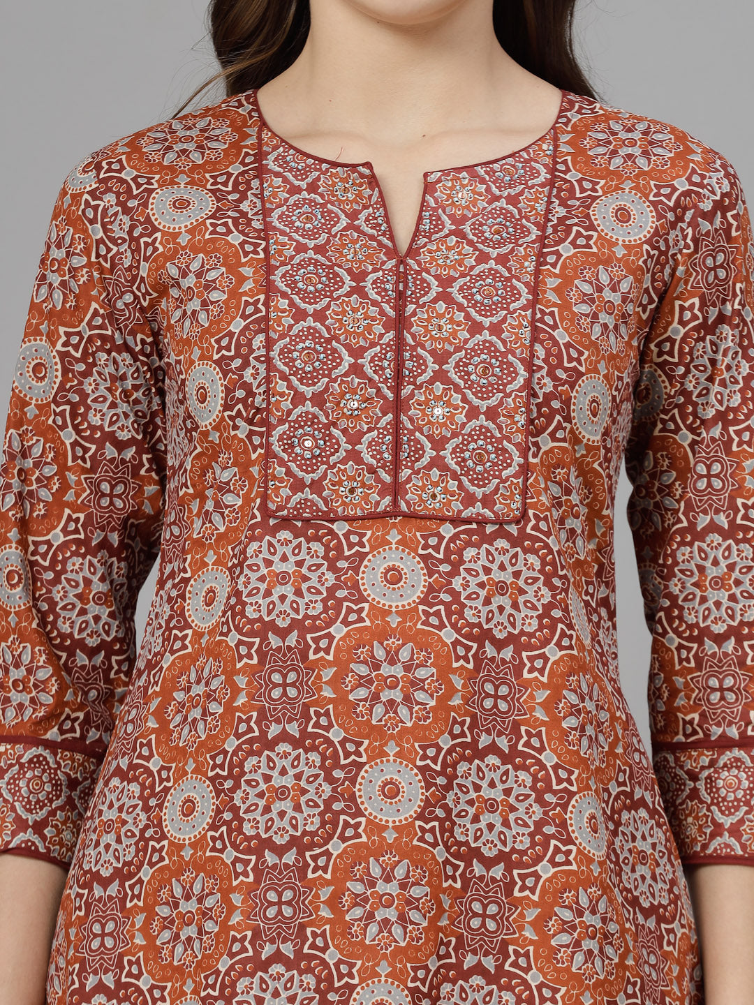 Rust Printed Staright Cotton Top