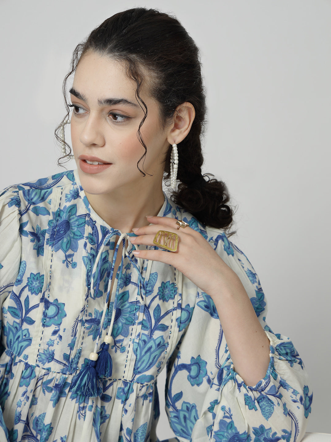 Boho Cotton tie up neck Top