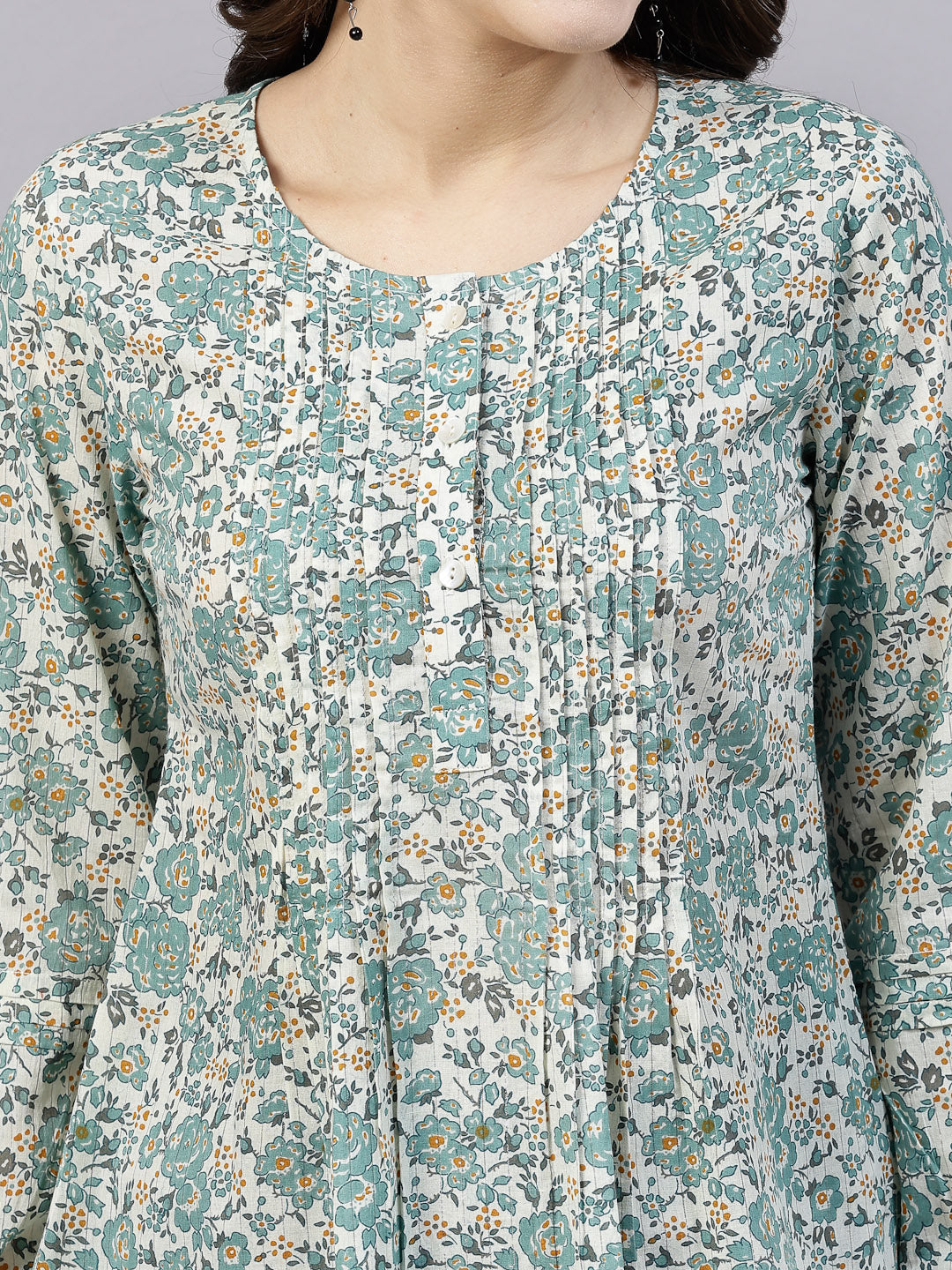 Green Ditsy Floral Print Top