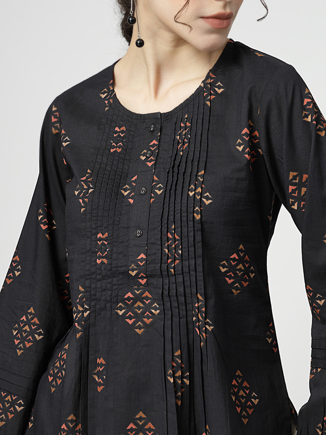 Print Cotton Pintucks Top