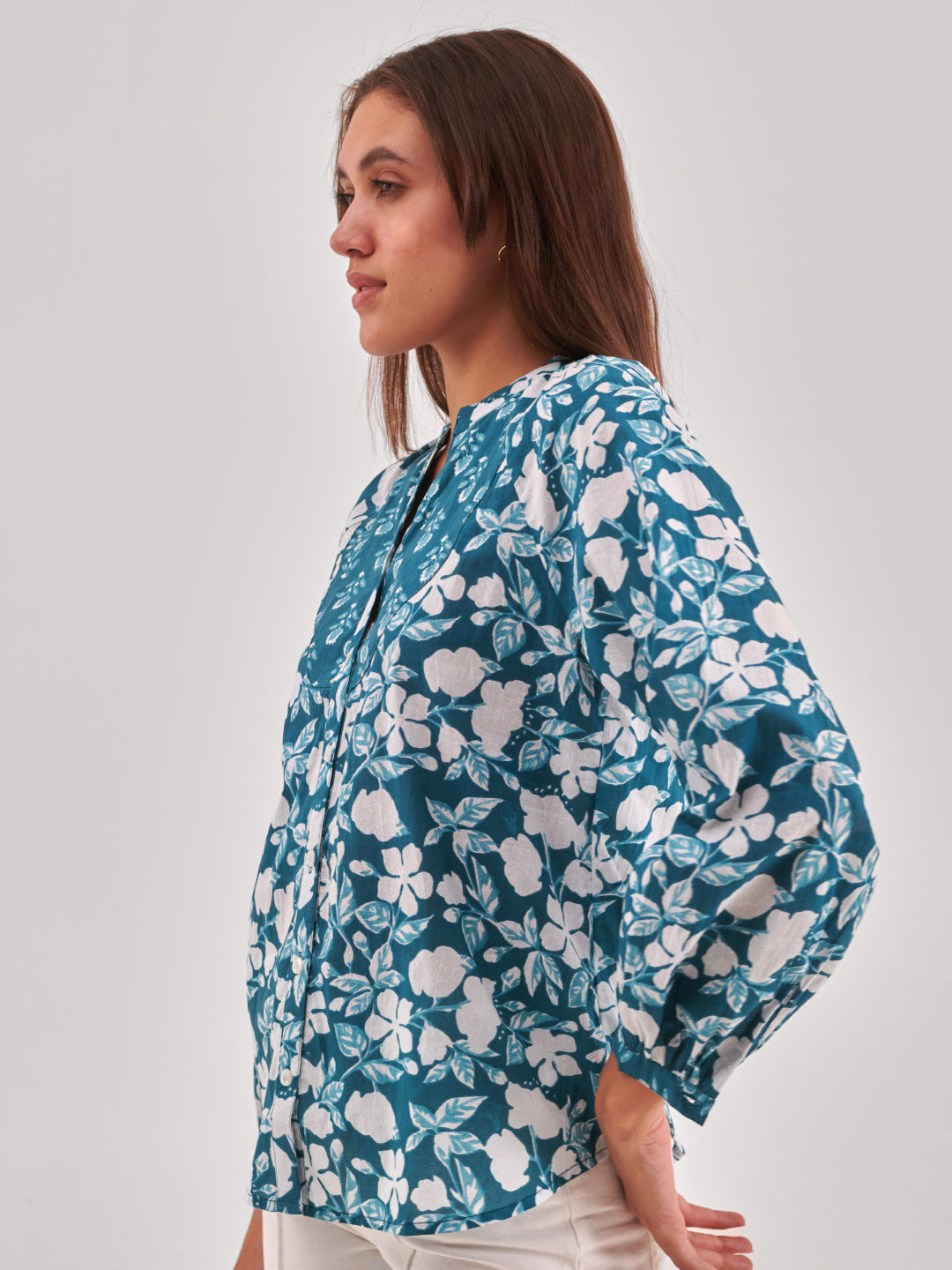 Floral Print Cotton Shirt Style Top