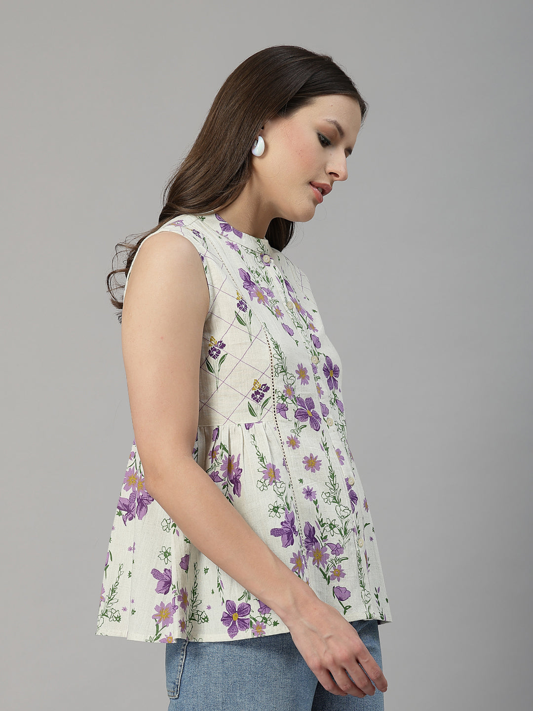 Lavender Floral Sleeveless Cotton Top