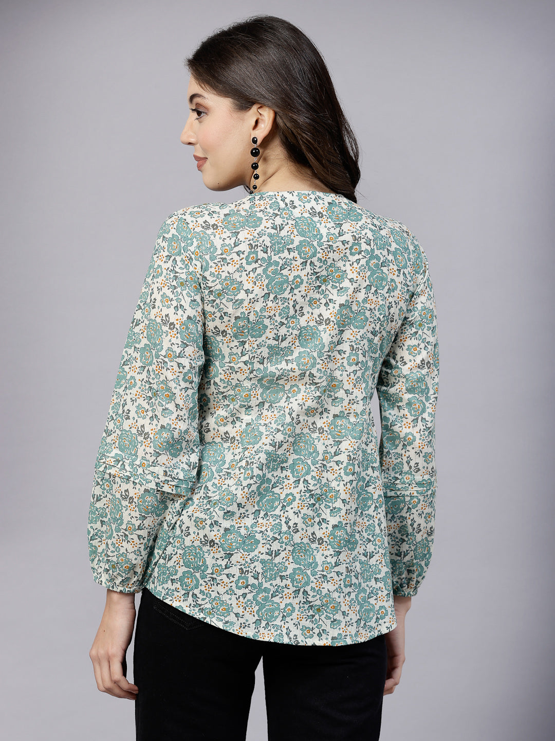 Green Ditsy Floral Print Top