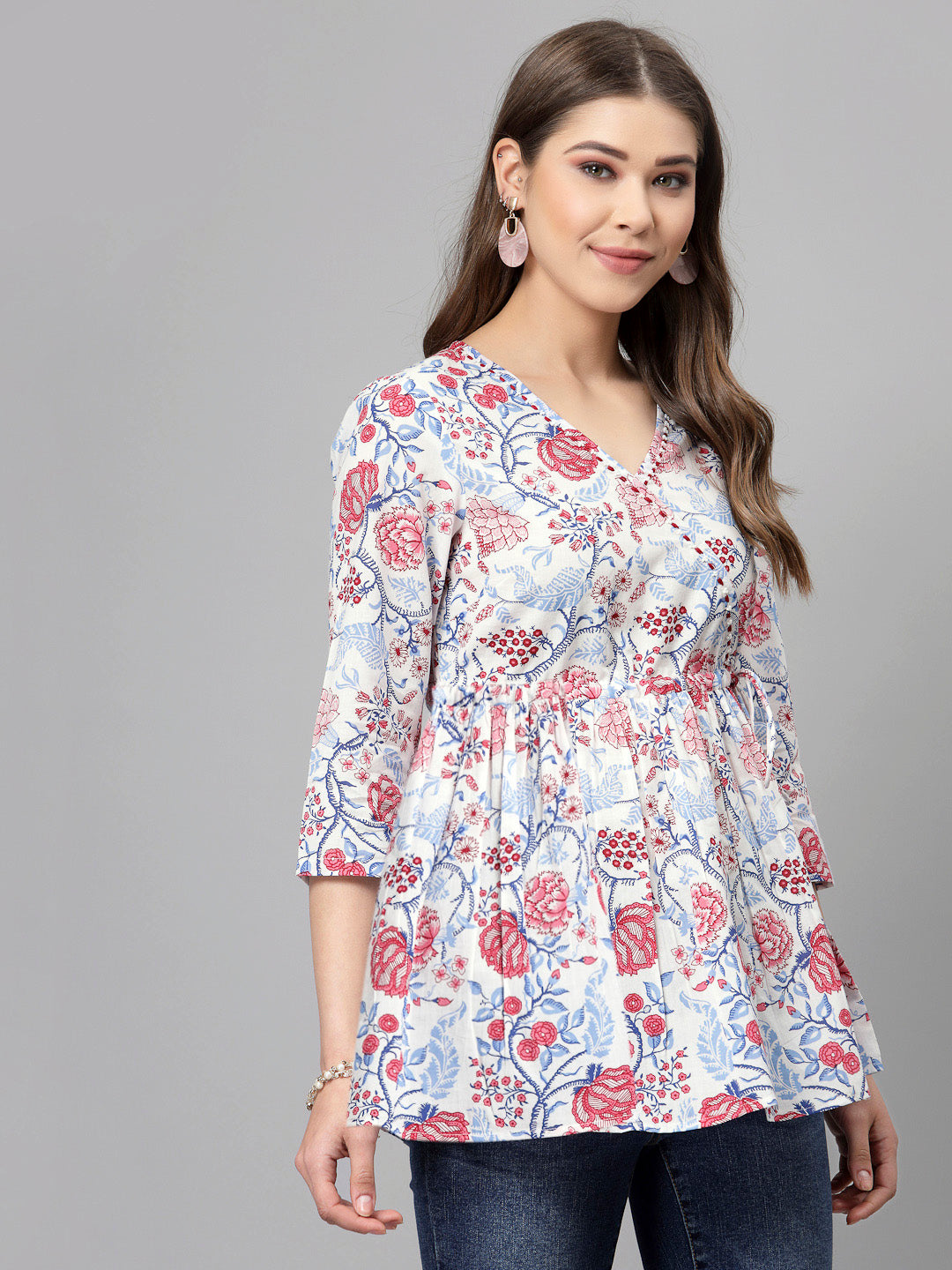 White and Red printed top