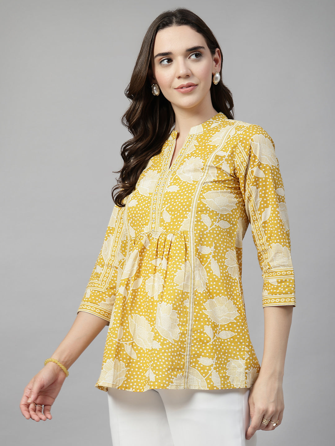 Yellow Floral Print Cotton Top