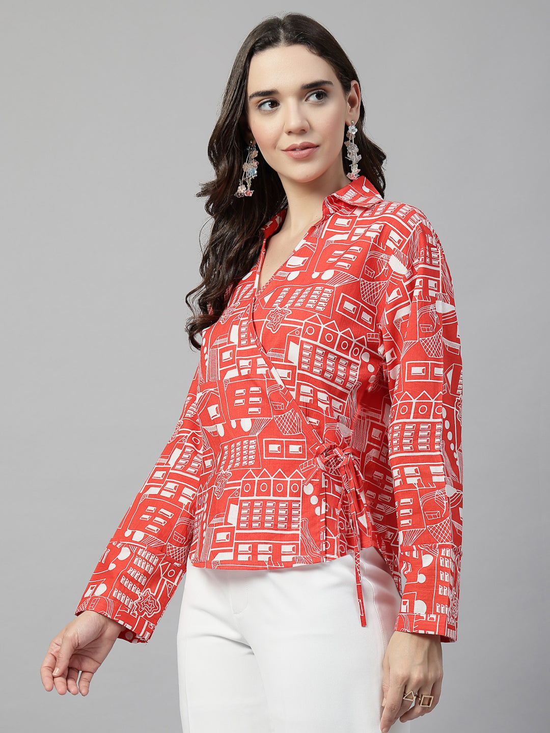 Tie-up Printed V-Neck Top