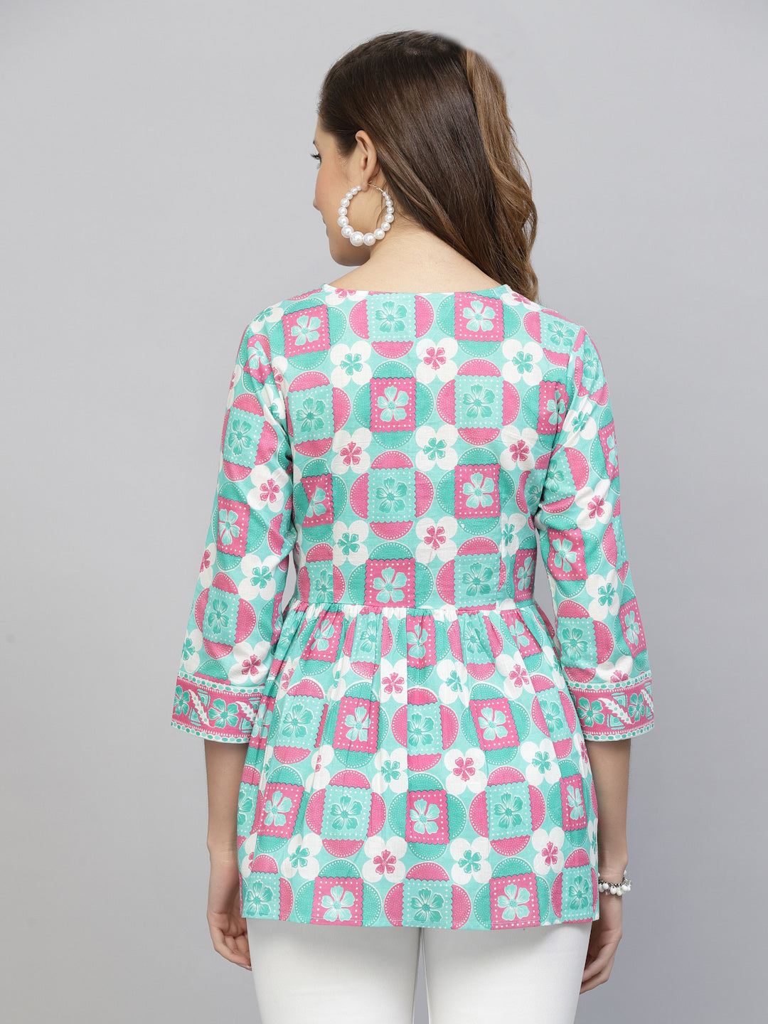 Sea Green Floral Print Tie up Top
