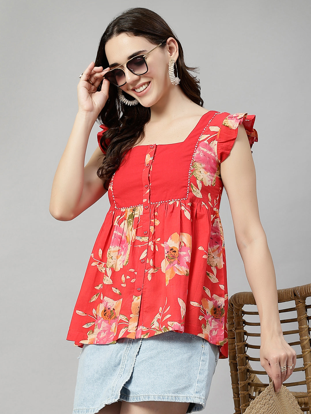 Flutter Sleeve Square Neck Top