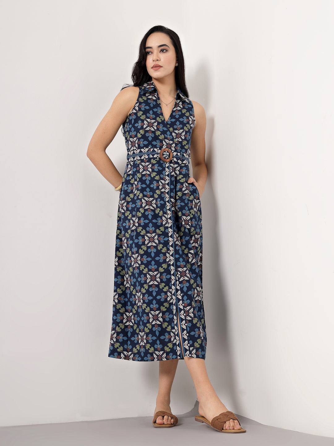 Printed Cotton Midi Dress