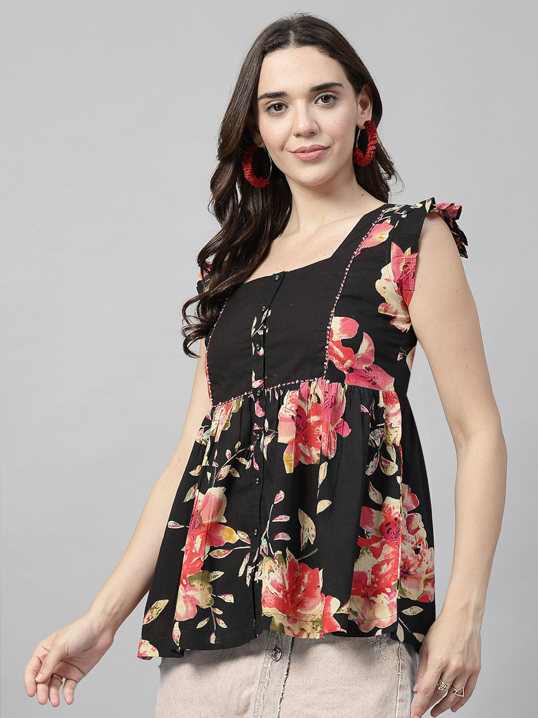 Flutter Sleeve Square Neck Top