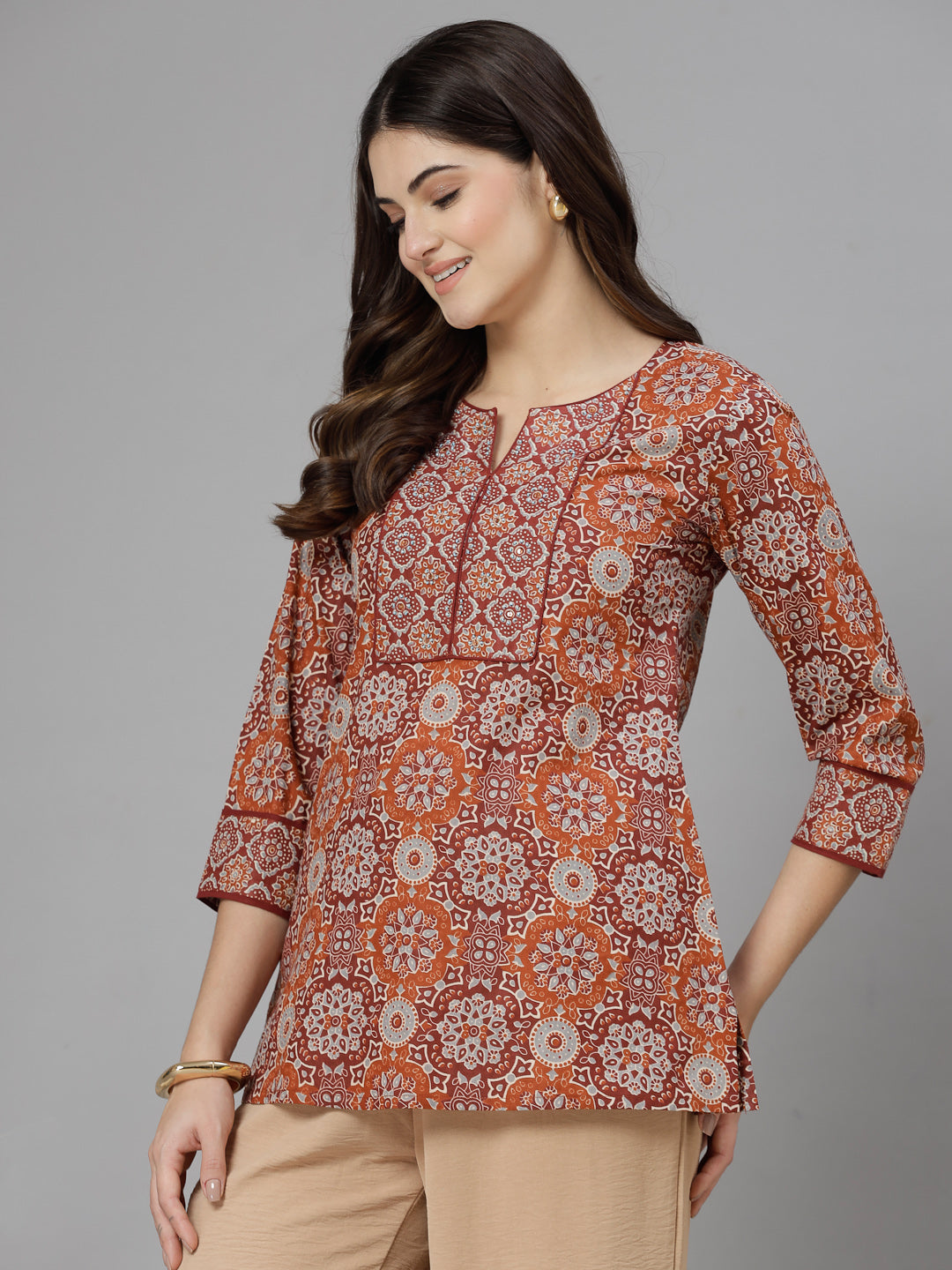 Rust Printed Staright Cotton Top