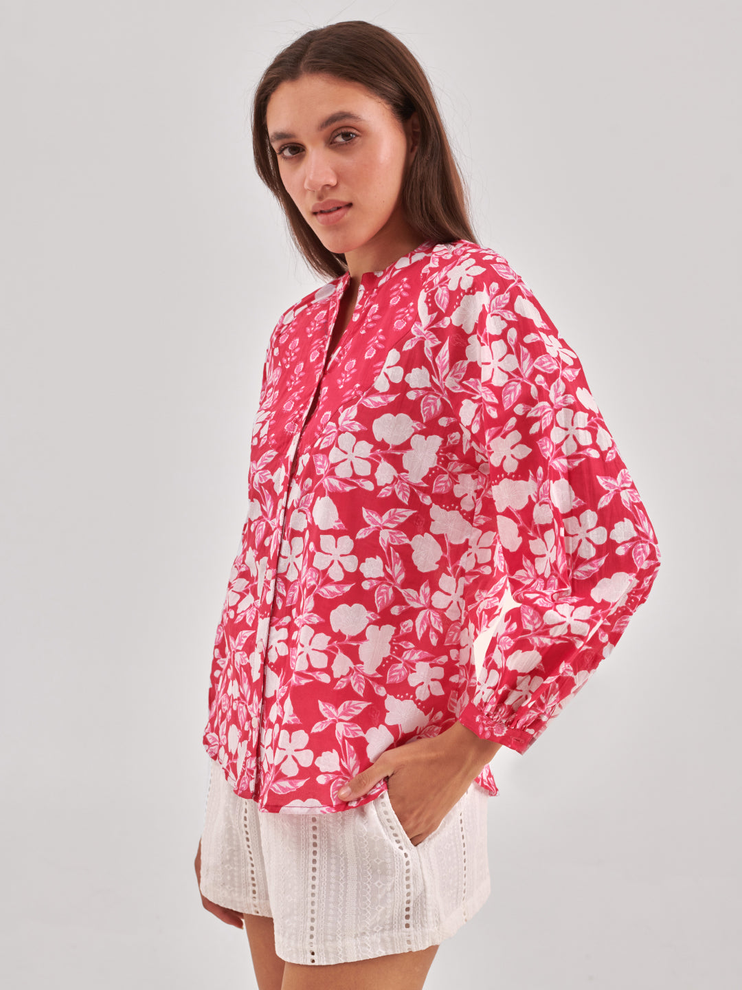 Floral Print Cotton Shirt Style Top