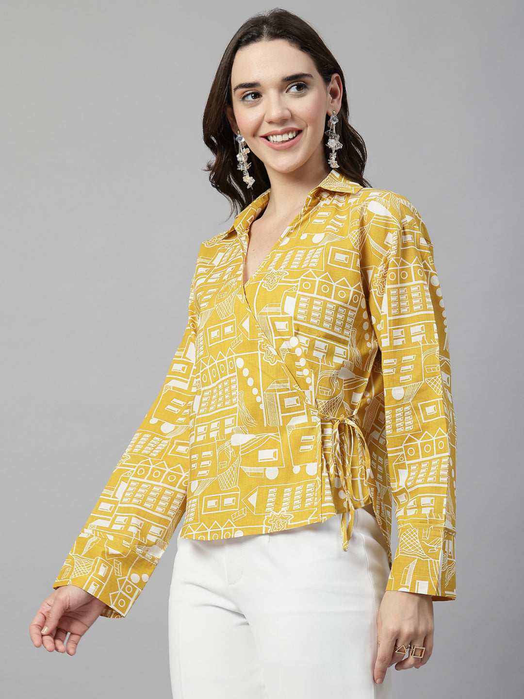 Tie-up Printed V-Neck Top