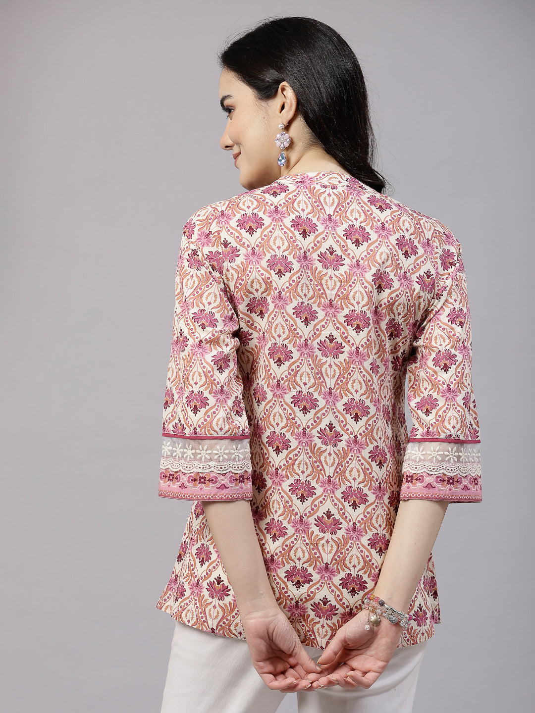 Pink Printed Top with lace detail