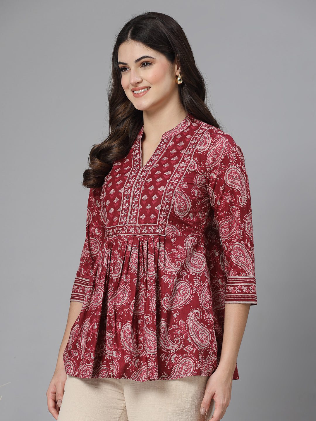 Paisley print gathered top