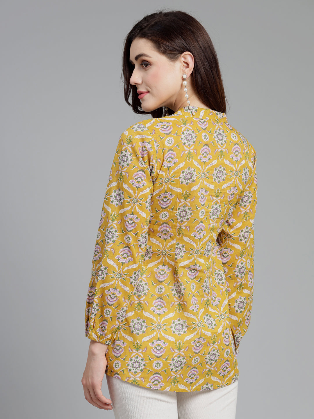 Ethnic Motifs Printed Mandarin Collar Pure Cotton Top