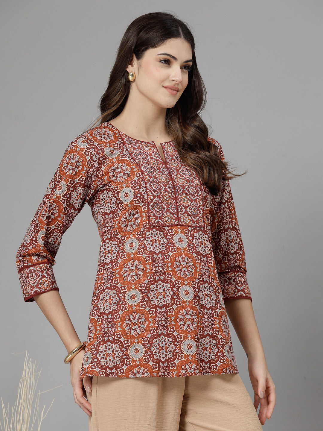 Rust Printed Staright Cotton Top