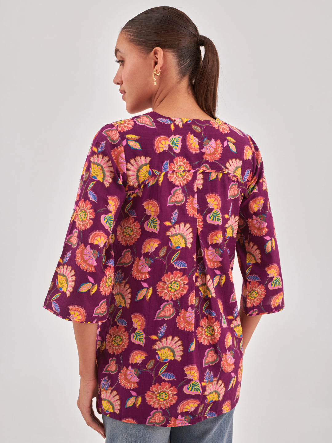 Floral Print Cotton Shirt Style Top