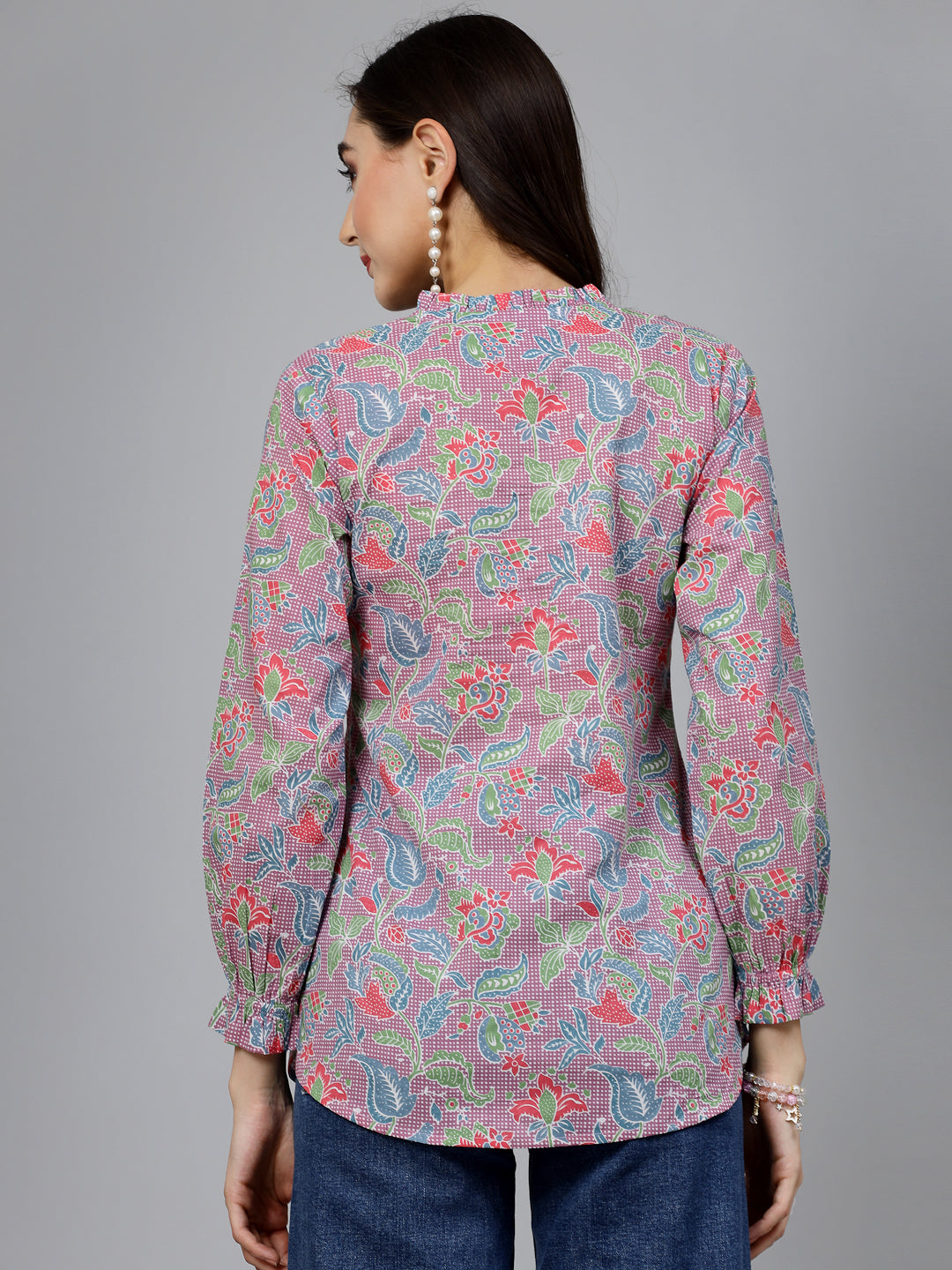 Mauve floral printed shirt style top