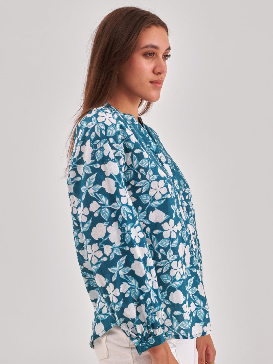 Floral Print Cotton Shirt Style Top