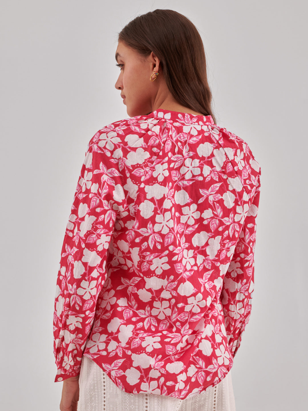 Floral Print Cotton Shirt Style Top