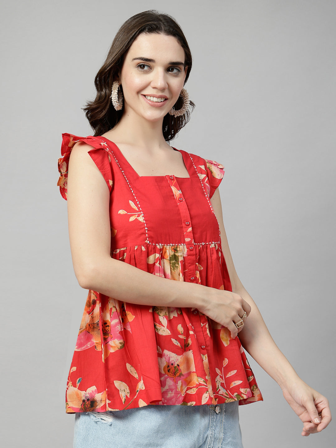 Flutter Sleeve Square Neck Top