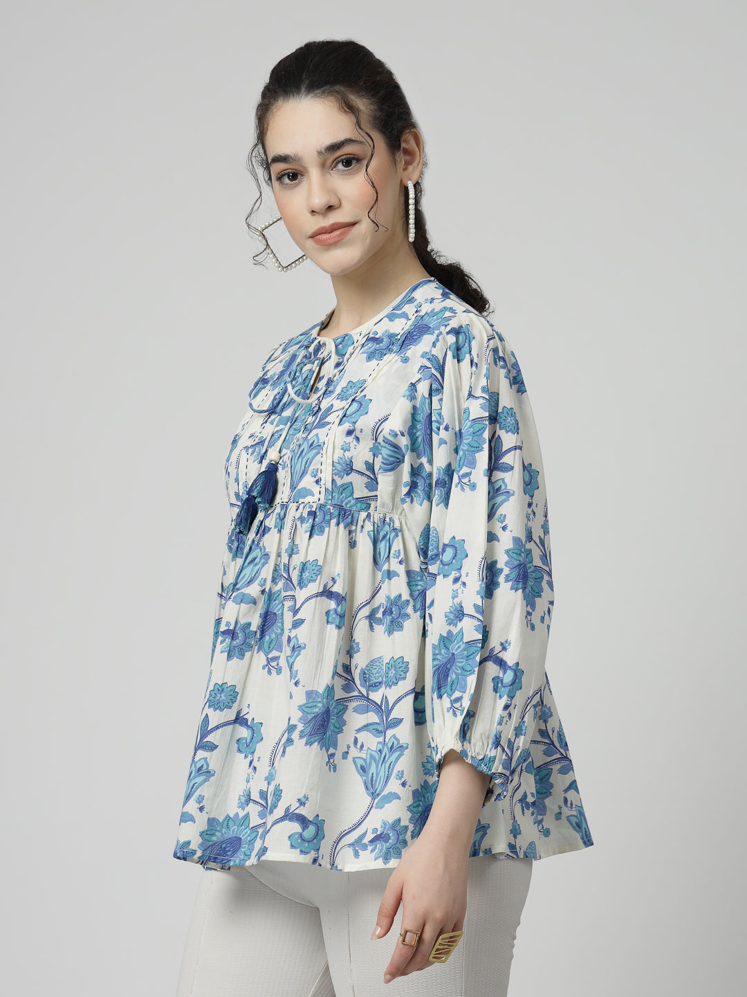 Boho Cotton tie up neck Top