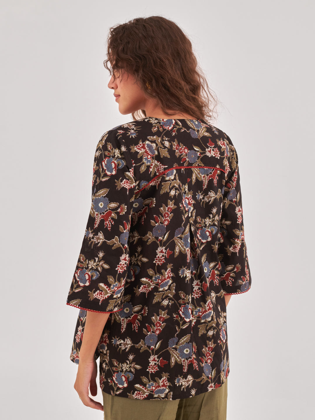 Floral Print Cotton Shirt Style Top
