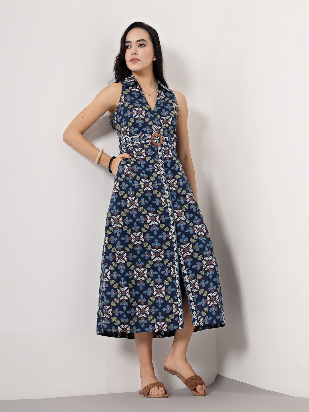 Printed Cotton Midi Dress