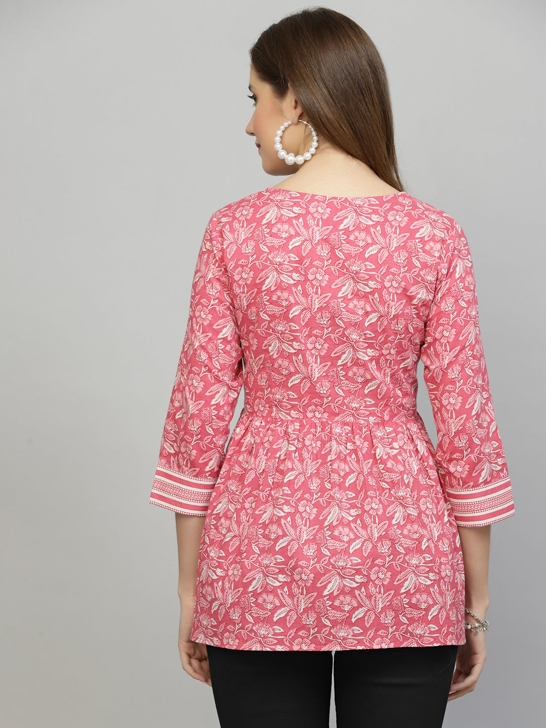 Pink Floral Print Tie up Top