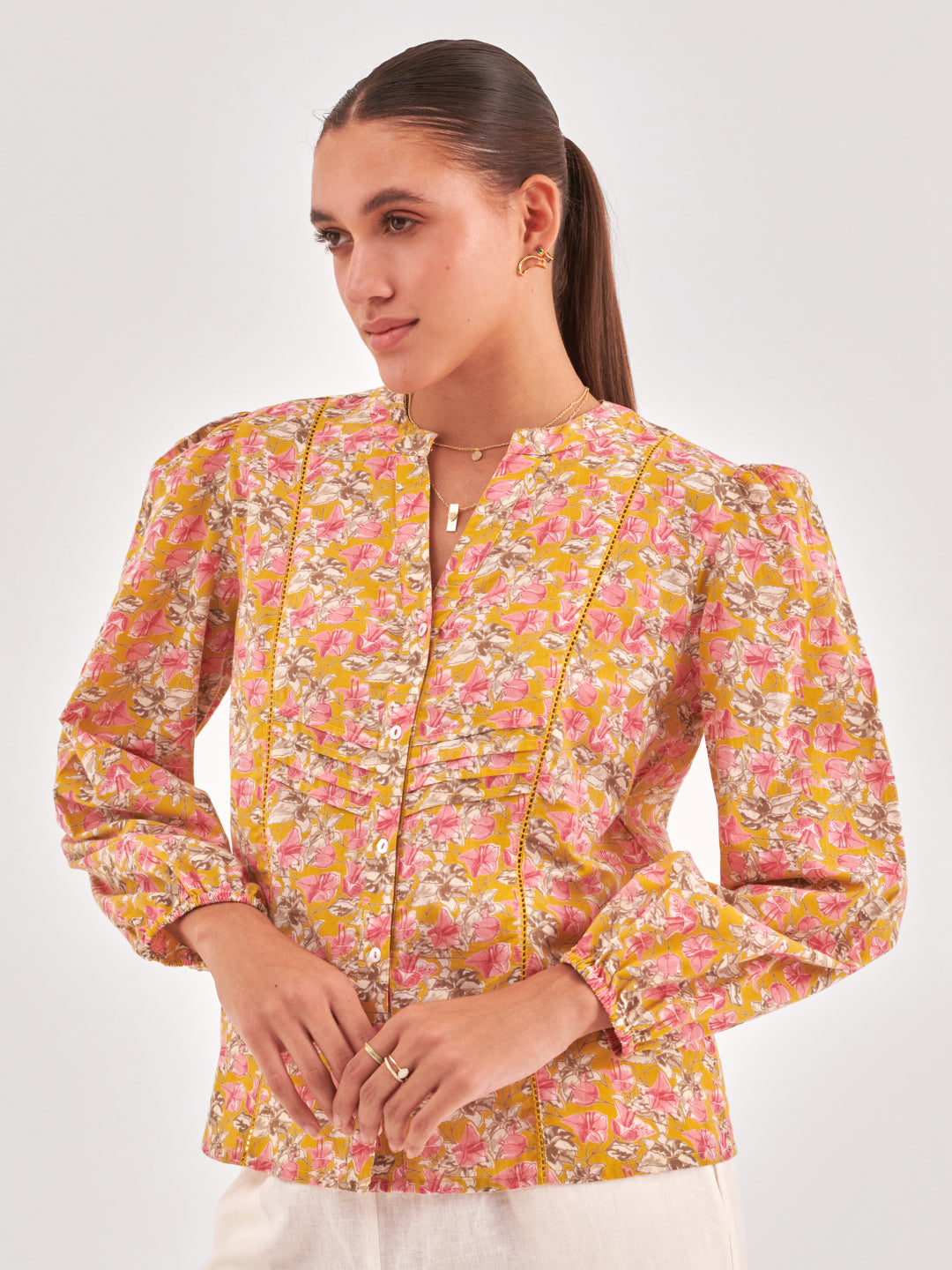 Yellow lace inserts Top