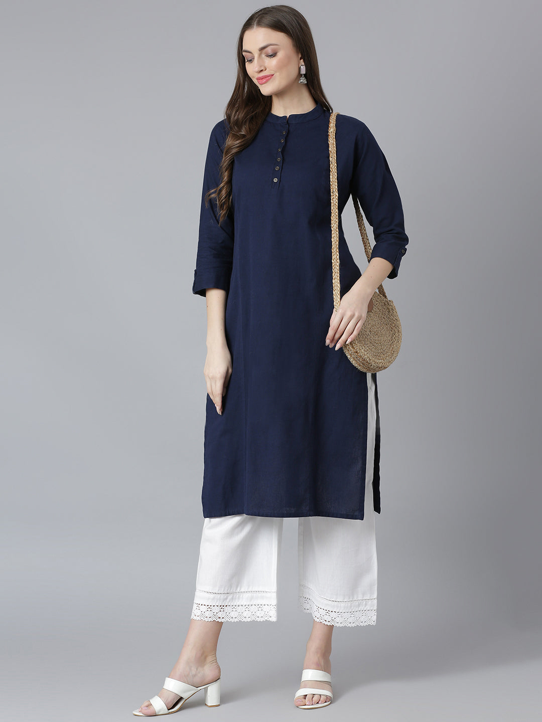 Straight soild white palazzo