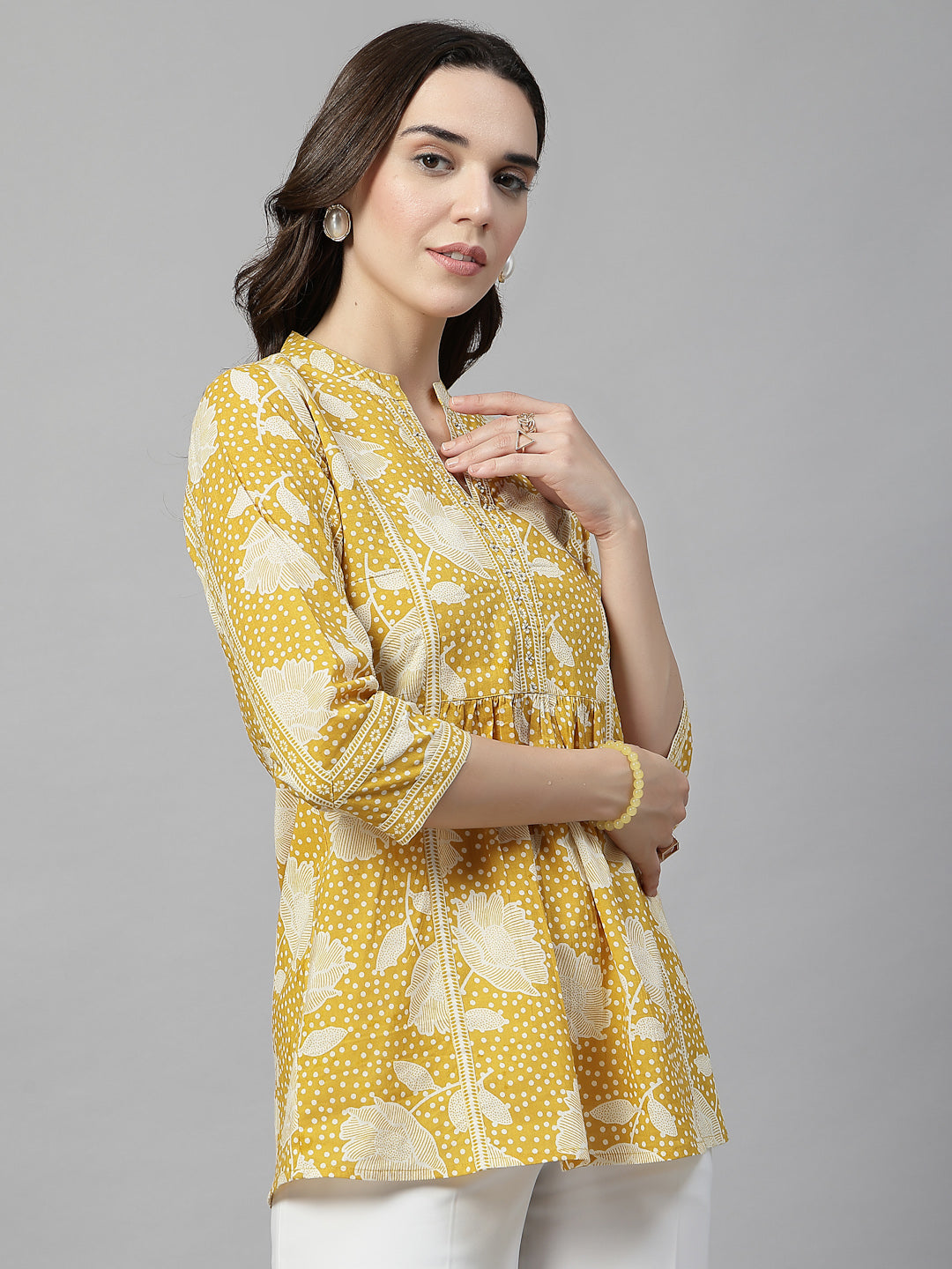 Yellow Floral Print Cotton Top